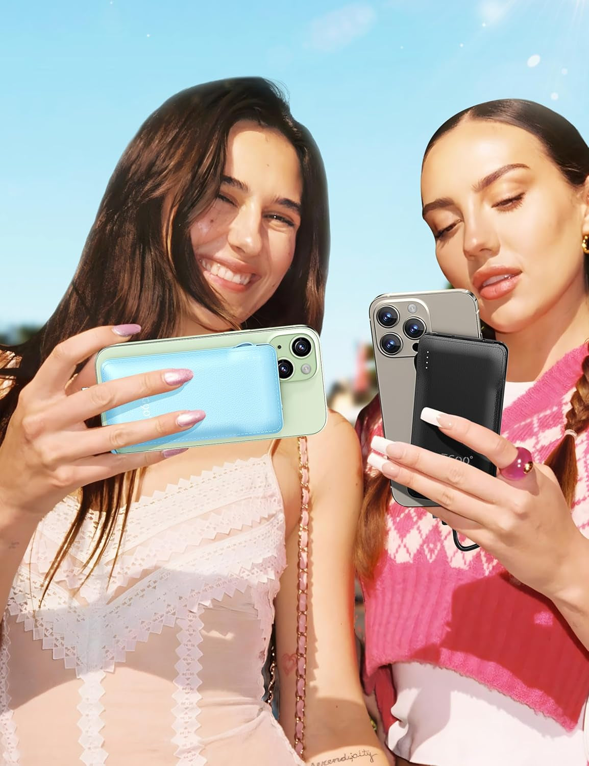 TG90° Dual Pack 10000mAh Power Bank with Integrated Foldable AC Wall Plug and Cables, Ultra-Slim Portable Fast Charger for iPhone and Android Devices, Black & Blue