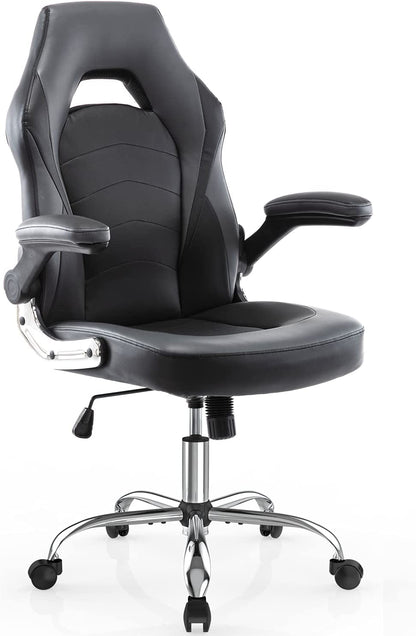Ergonomic Racing Style Gaming Chair with Adjustable Height and Flip-Up Arms, Bonded Leather Office Chair for Adults, Teens, and Children