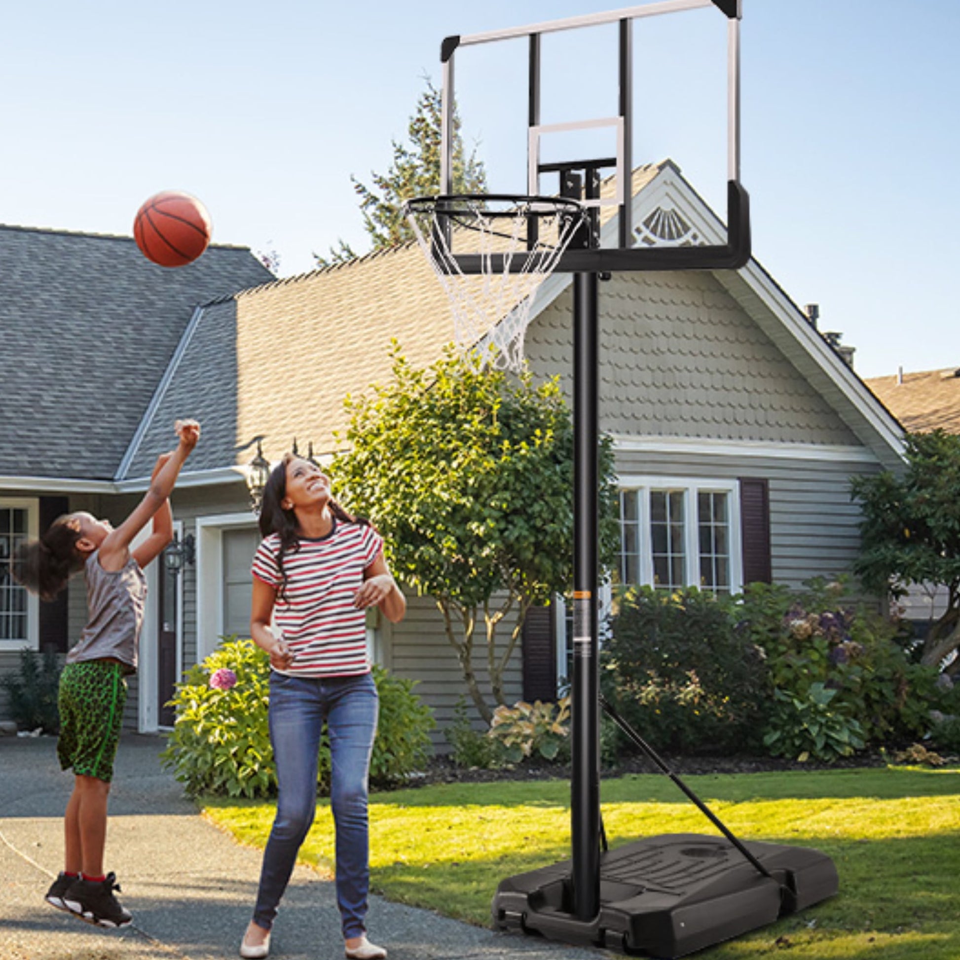 44In Basketball Hoop Portable Basketball System with Adjustable Height with Big Backboard and Large Base for Youth Adults Family Indoor Outdoor