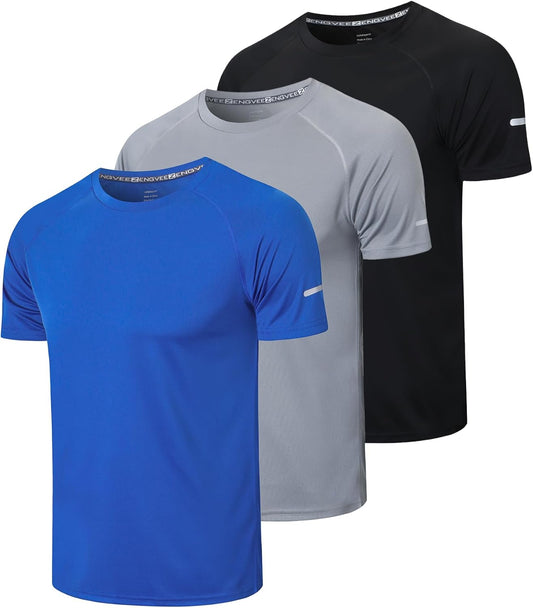 Frueo Men's 1/3 Pack Quick-Dry Moisture-Wicking Short Sleeve Athletic T-Shirts