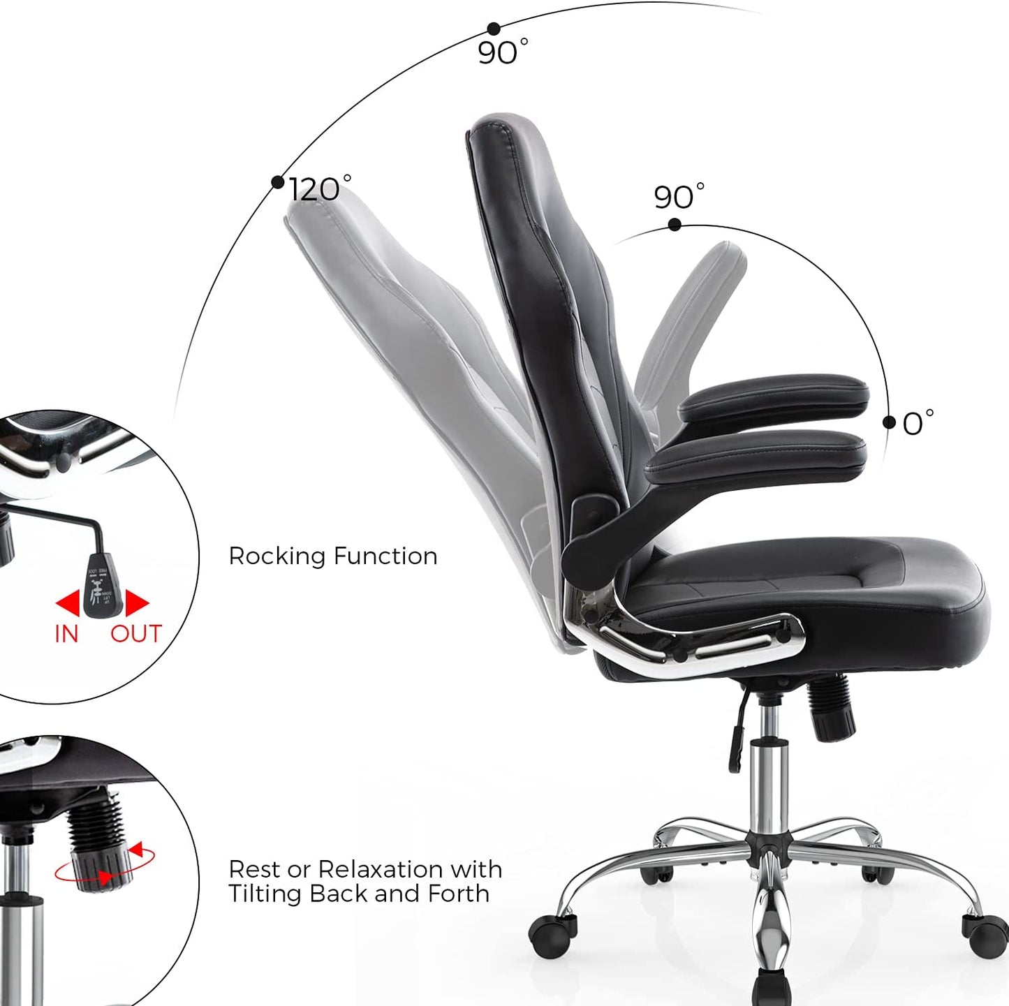 Ergonomic Racing Style Gaming Chair with Adjustable Height and Flip-Up Arms, Bonded Leather Office Chair for Adults, Teens, and Children