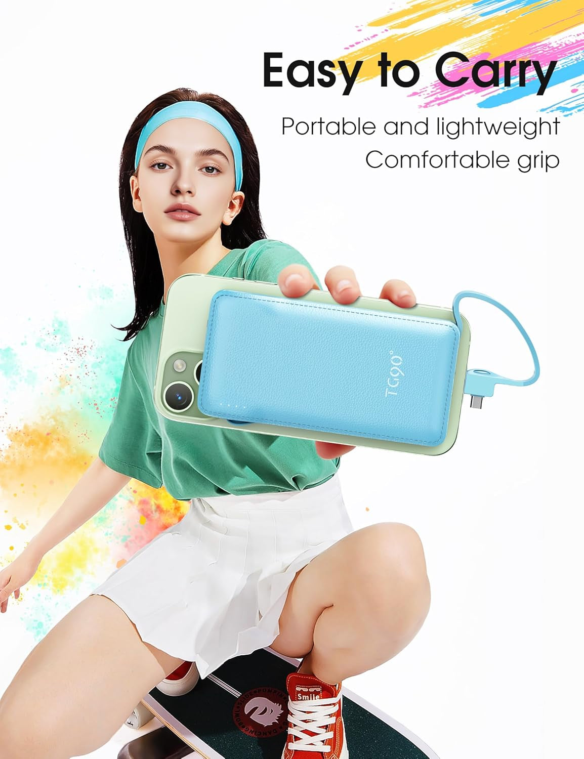 TG90° Dual Pack 10000mAh Power Bank with Integrated Foldable AC Wall Plug and Cables, Ultra-Slim Portable Fast Charger for iPhone and Android Devices, Black & Blue