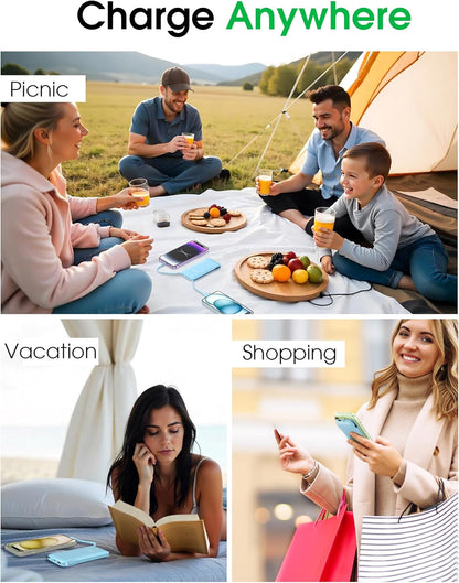 TG90° Dual Pack 10000mAh Power Bank with Integrated Foldable AC Wall Plug and Cables, Ultra-Slim Portable Fast Charger for iPhone and Android Devices, Black & Blue