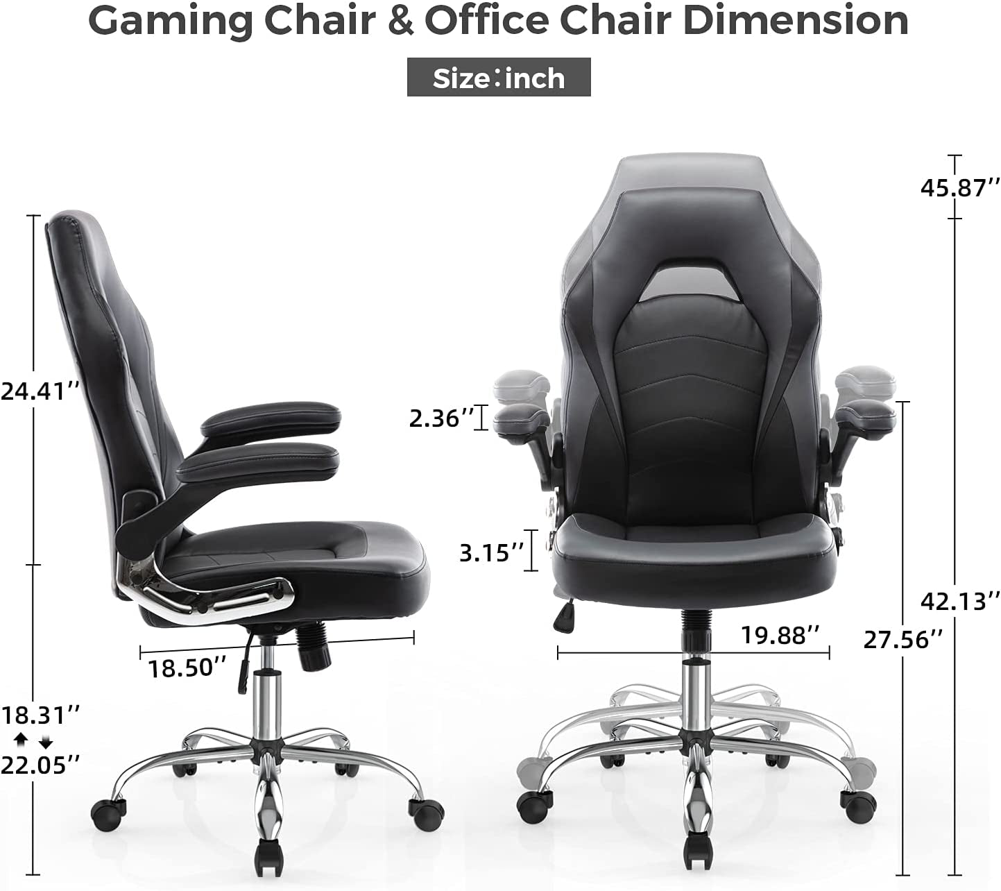 Ergonomic Racing Style Gaming Chair with Adjustable Height and Flip-Up Arms, Bonded Leather Office Chair for Adults, Teens, and Children