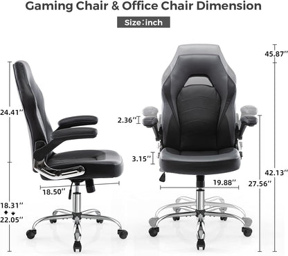 Ergonomic Racing Style Gaming Chair with Adjustable Height and Flip-Up Arms, Bonded Leather Office Chair for Adults, Teens, and Children
